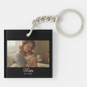 Mom Established Modern Script Photo Keychain