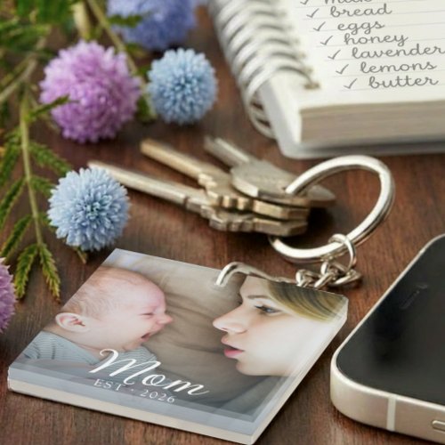 Mom Established Modern Script Photo Keychain