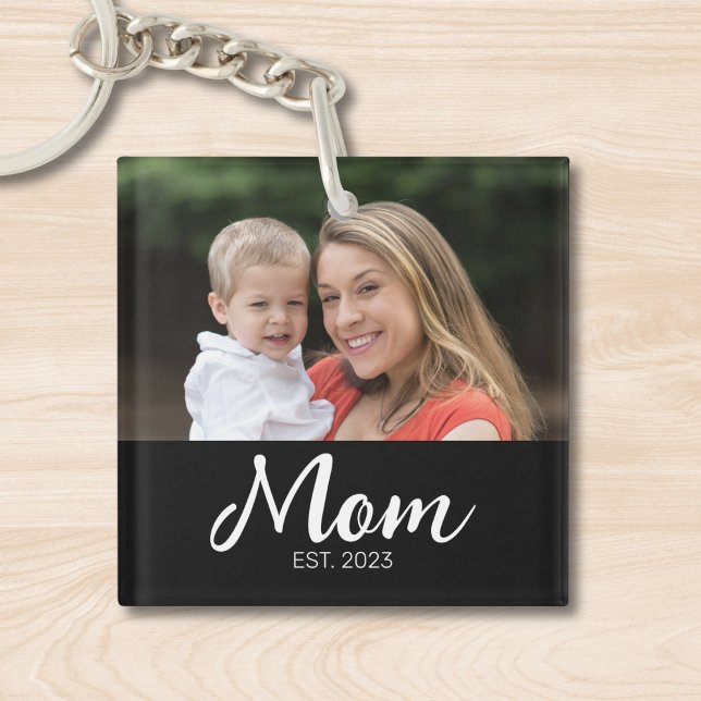 Mom Established Modern Script Photo Keychain (Creator Uploaded)