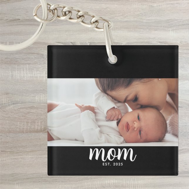 Mom Established Modern Script Photo Keychain (Creator Uploaded)