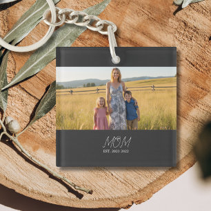 Mom Established Modern Script Photo Keychain