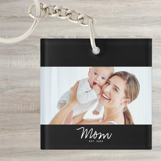 Mom Established Modern Script Photo Keychain (Creator Uploaded)