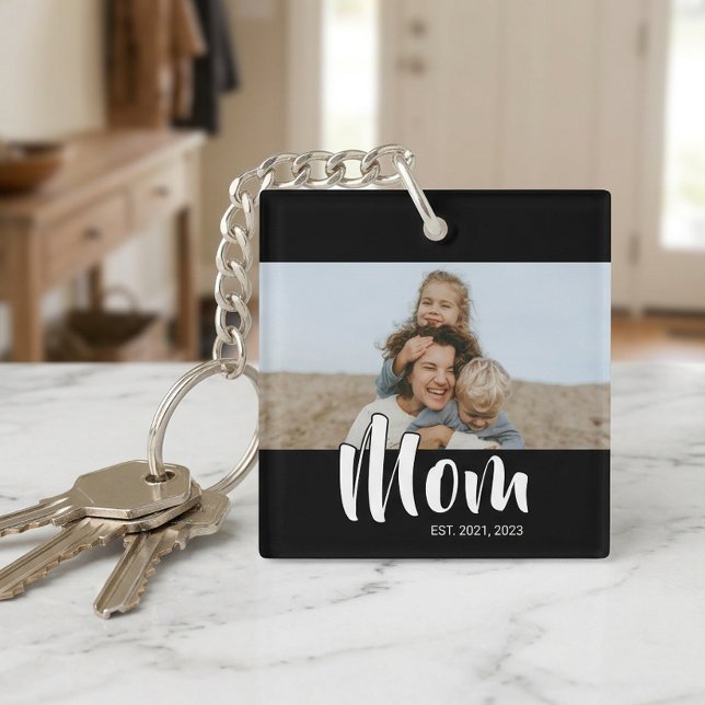 Mom Established Modern Script Photo Keychain (Mom Established Modern Script Photo Keychain)