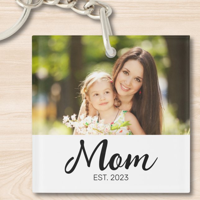 Mom Established Modern Script Photo Keychain (Creator Uploaded)