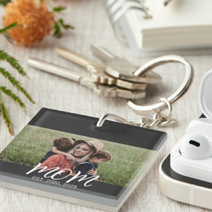 Mom Established Modern Script Photo Keychain