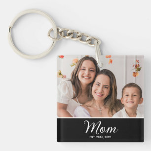 Mom Established Modern Script Photo Keychain
