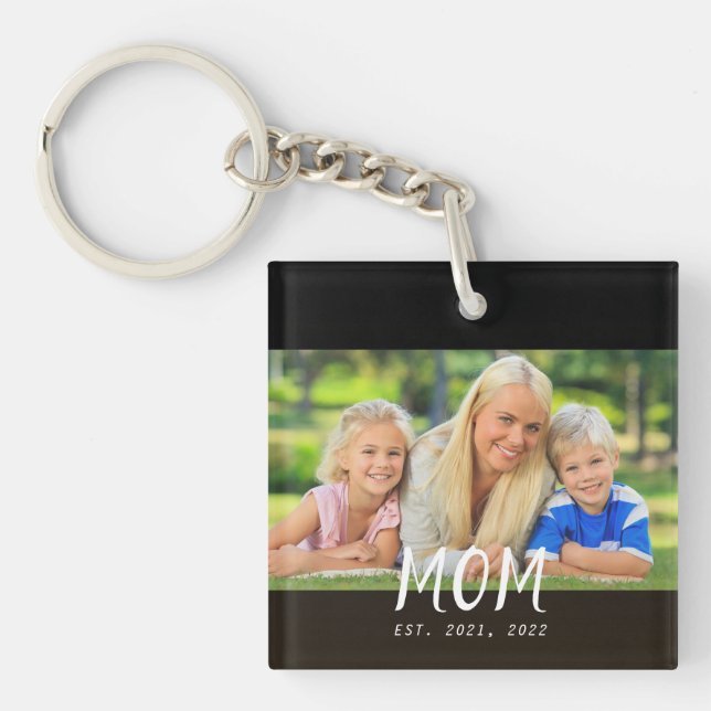 Mom Established Modern Script Photo Keychain (Front)