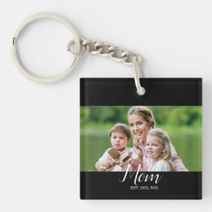 Mom Established Modern Script Photo Keychain