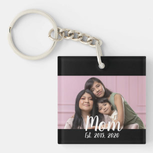 Mom Established Modern Script Photo Keychain