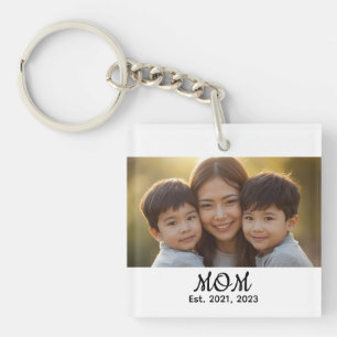 Mom Established Modern Script Photo Keychain