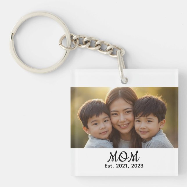 Mom Established Modern Script Photo Keychain (Front)
