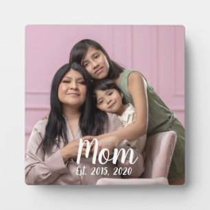 Mom Established Modern Script Photo Plaque