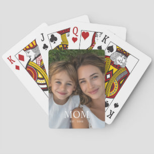 Mom Established Modern Script Photo Poker Cards