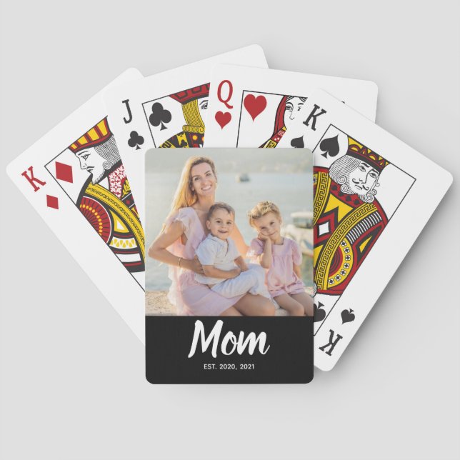 Mom Established Modern Script Photo Poker Cards (Back)