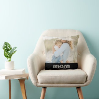 Mom Established Modern Script Photo Throw Pillow
