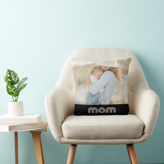 Mom Established Modern Script Photo Throw Pillow (Chair)