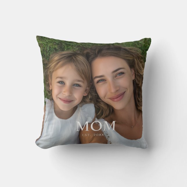 Mom Established Modern Script Photo  Throw Pillow (Front)