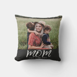 Mom Established Modern Script Photo Throw Pillow