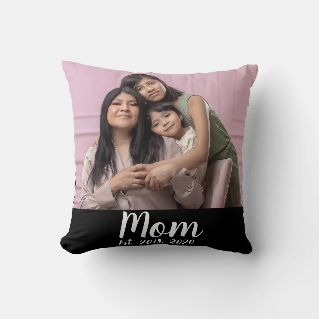 Mom Established Modern Script Photo Throw Pillow (Front)