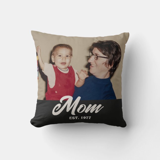Mom Established Modern Script Photo Throw Pillow (Front)