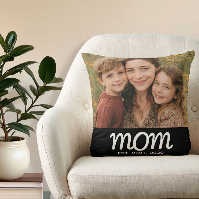 Mom Established Modern Script Photo Throw Pillow (Creator Uploaded)