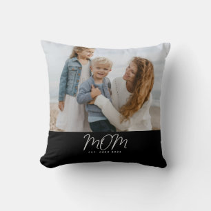 Mom Established Modern Script Photo Throw Pillow