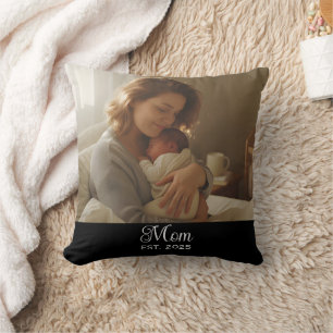 Mom Established Modern Script Photo Throw Throw Pillow