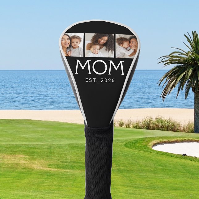 Mom Established Modern Typography Black 3 Photo Golf Head Cover (Creator Uploaded)