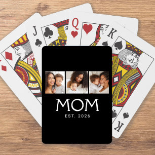 Mom Established Modern Typography Black 3 Photo Poker Cards