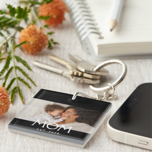 Mom Established Modern Typography Photo Keychain