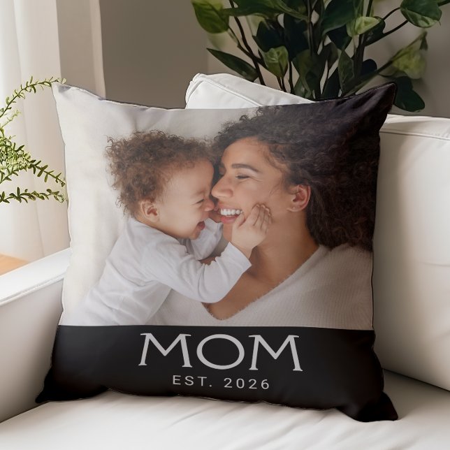Mom Established Modern Typography Photo Throw Pillow (Creator Uploaded)