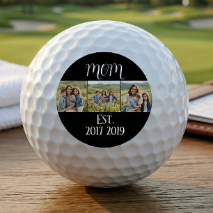 Mom Established ModernBold Script Black 3 Photo Golf Balls
