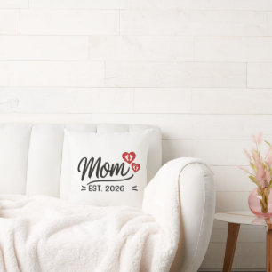Mom Established Mothers Day Year Script Heart Throw Pillow