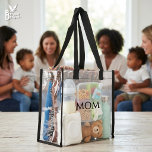Mom Established New Mom Gift Baby Clear Tote Bag<br><div class="desc">Modern, minimalist MOM ESTABLISHED clear tote bag with CUSTOMIZABLE text for when you need to find Baby's things quickly. Minimal elegant classic black serif font tote bag. Can be personalized by changing MOM to MUM, and the simple sans serif EST 2025 can be changed to edit the year (and add...</div>