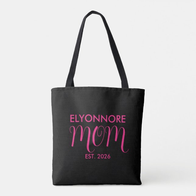 Mom Established New Mom Gift Black Custom Name  Tote Bag (Back)
