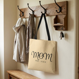 Mom Established New Mom Gift Black Script Tote Bag