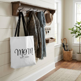 Mom Established New Mom Gift Black Script Tote Bag