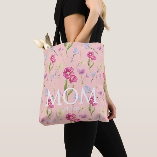Mom Established New Mom Gift Floral Wildflower  Tote Bag