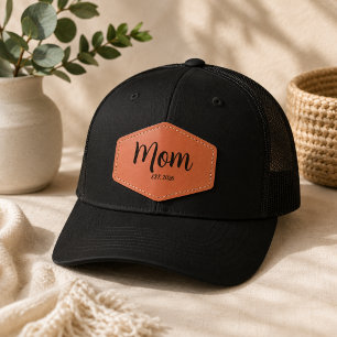 Mom Established New Mom Gift Leather Patch Hat