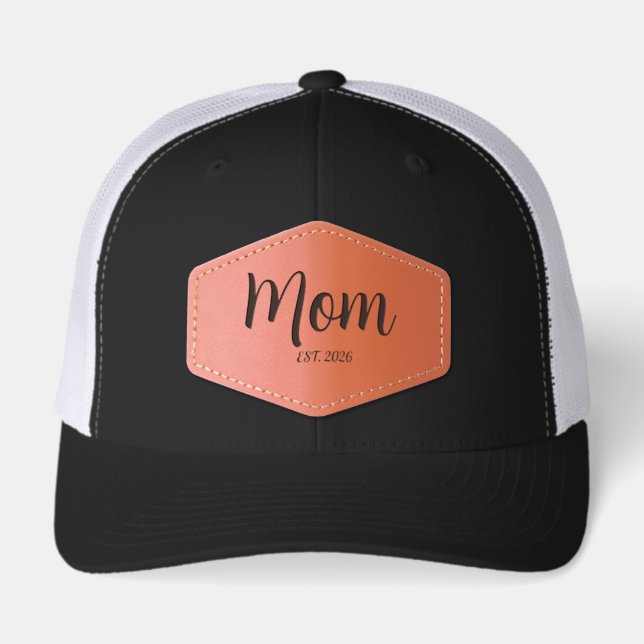 Mom Established New Mom Gift Leather Patch Hat (Front)