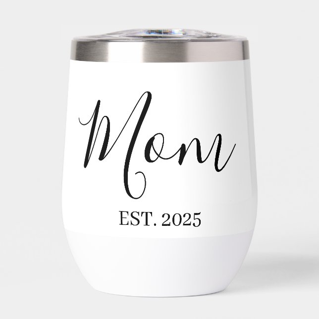 Mom Established New Mom Gift Minimalist Thermal Wine Tumbler (Front)