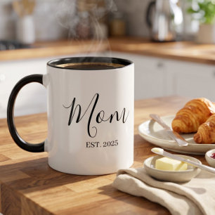 Mom Established New Mom Gift Minimalist Two-Tone Coffee Mug