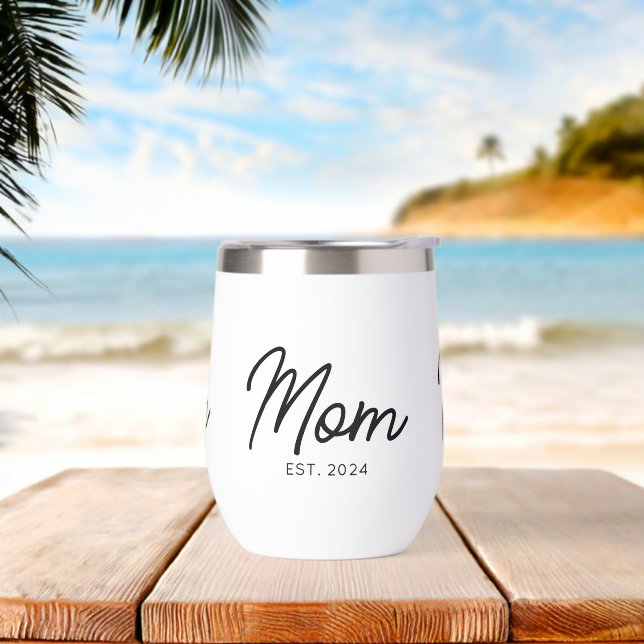Mom Established New Mom Gift Thermal Wine Tumbler (Beach)