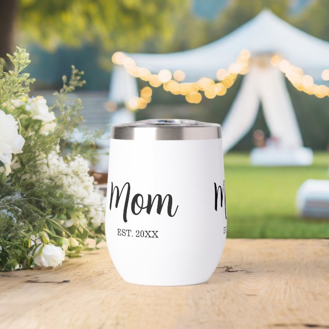 Mom Established New Mom Gift Thermal Wine Tumbler (Wedding (Rotated))
