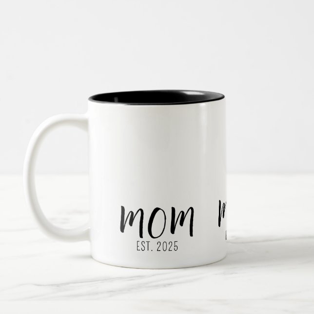 Mom Established New Mom Gift  Two-Tone Coffee Mug (Left)