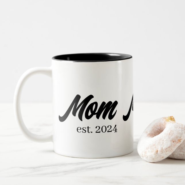 Mom Established New Mom Gift Two-Tone Coffee Mug (With Donut)