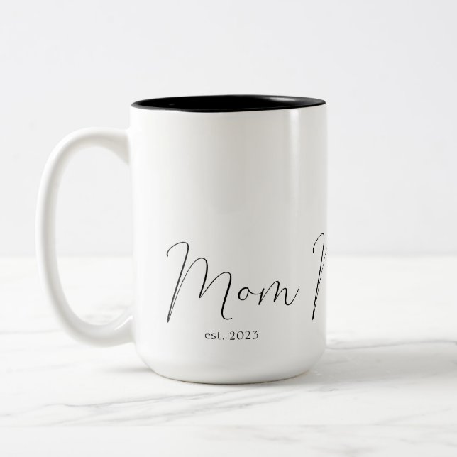 Mom Established New Mom Gift  Two-Tone Coffee Mug (Left)