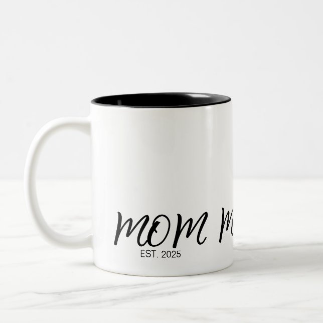Mom Established New Mom Gift  Two-Tone Coffee Mug (Left)