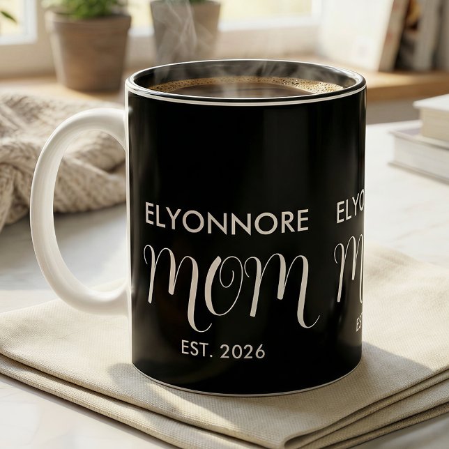Mom Established New Mom Gift White Custom Name Two-Tone Coffee Mug (Creator Uploaded)