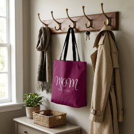Mom Established New Mom Gift White Script Tote Bag